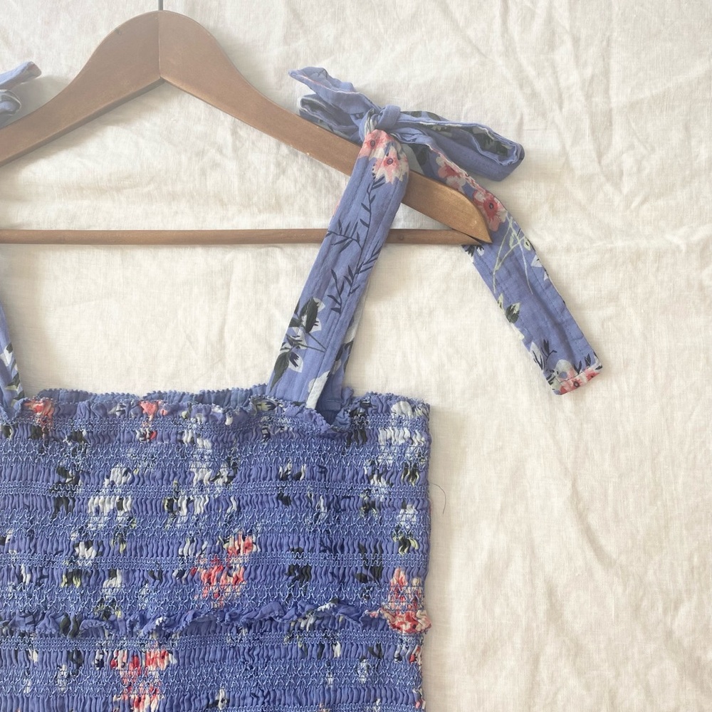 ASTR The Label  Anais Floral Smocked Dress Tiered Blue - Picture 7 of 16
